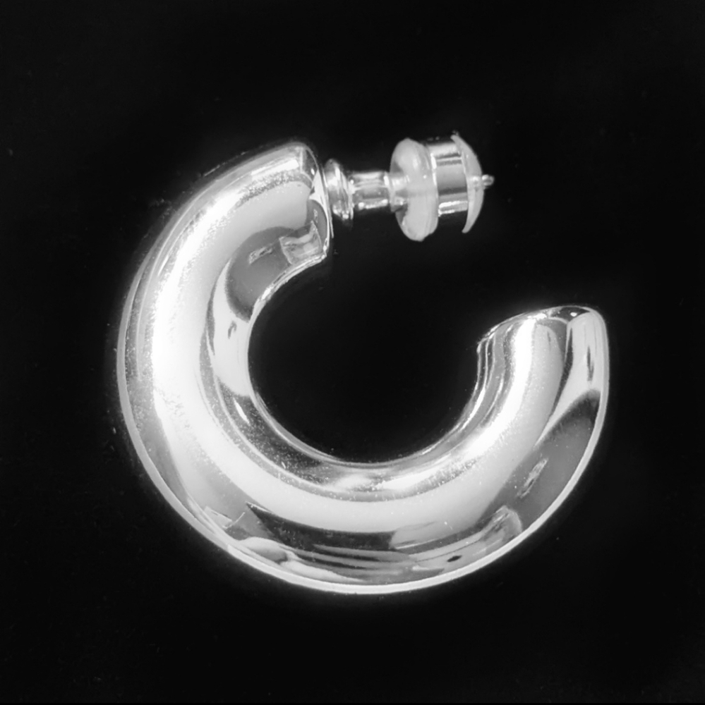 Milan Stainless Steel Chunky Sleek Hoop Earrings Gold-Plated Silver Post - Picture 7 of 10